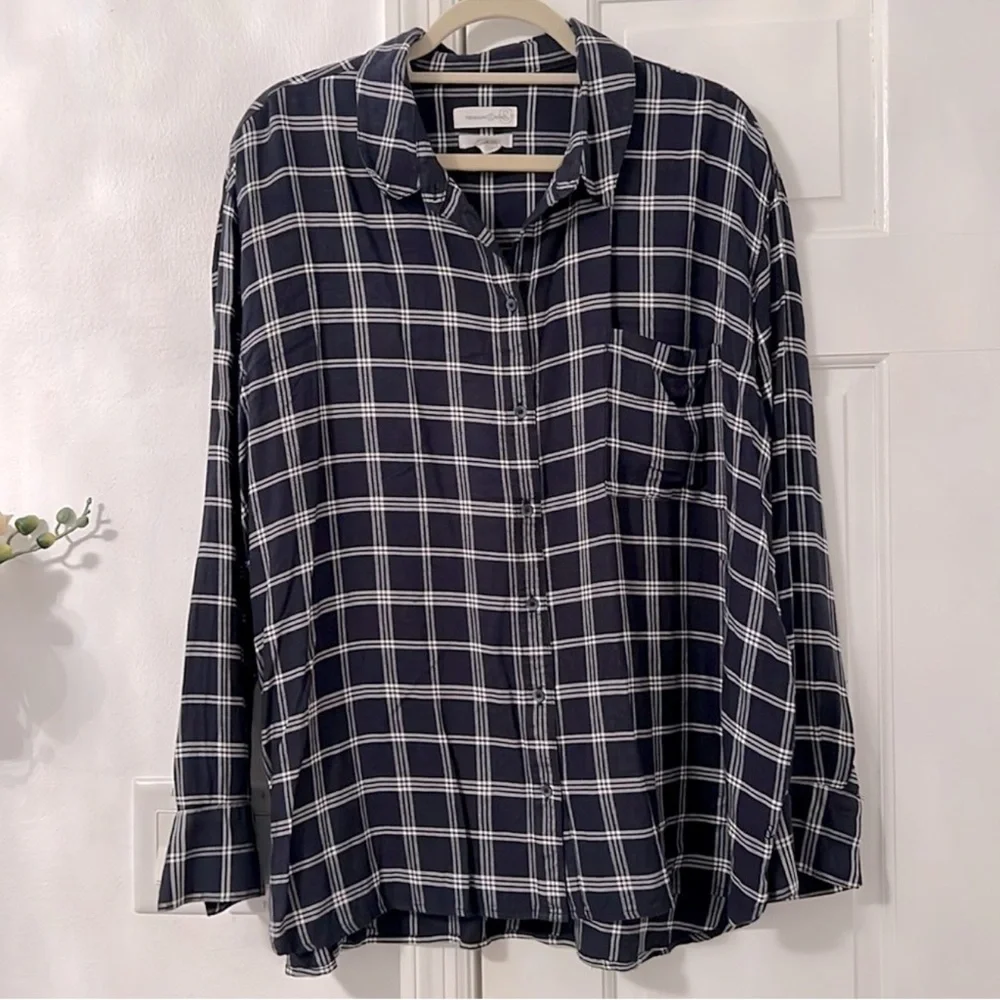 Treasure & Bond Plaid Boyfriend Button Down Shirt Blue 2X - Picture 2 of 8